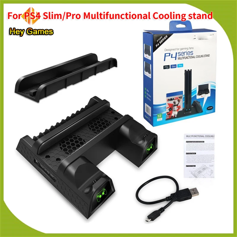 

Multifunction Controller Charger Vertical Stand base Cooling Fan for PlayStation 4 Fat/PS4 Pro/PS4 Slim 12Game CD Disc Storage