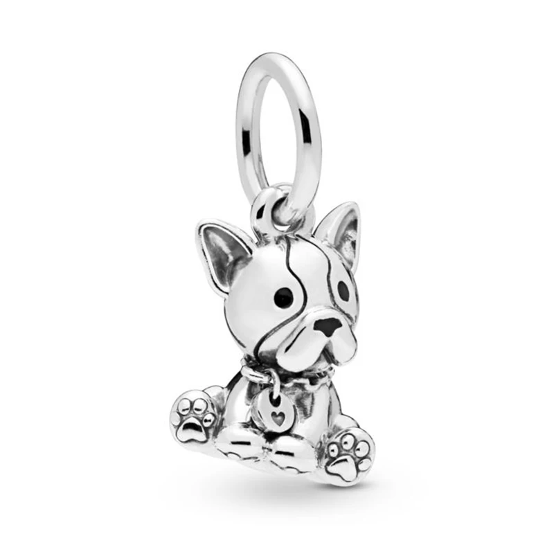 

2019 NEW 100% 925 Sterling Silver Bulldog Puppy Dangle Charm Pendant Fit European Lady DIY Bracelet Fashion Girl Jewelry Gift