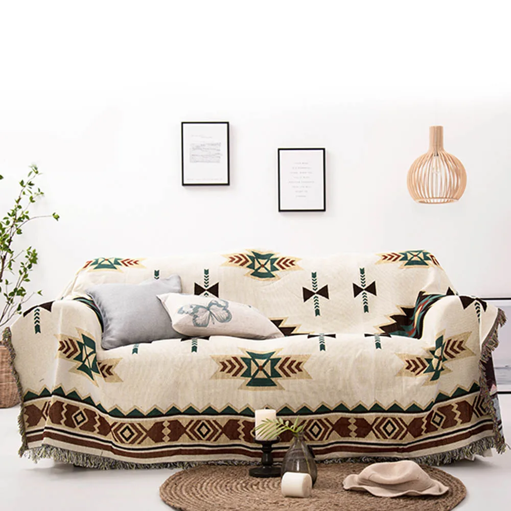 cheap Simple Modern Sofa Towel Cover Home Decoration Tassel Stitching Blankets for Cotton Blend Slipcover Sofa Cover Plaid Cushion