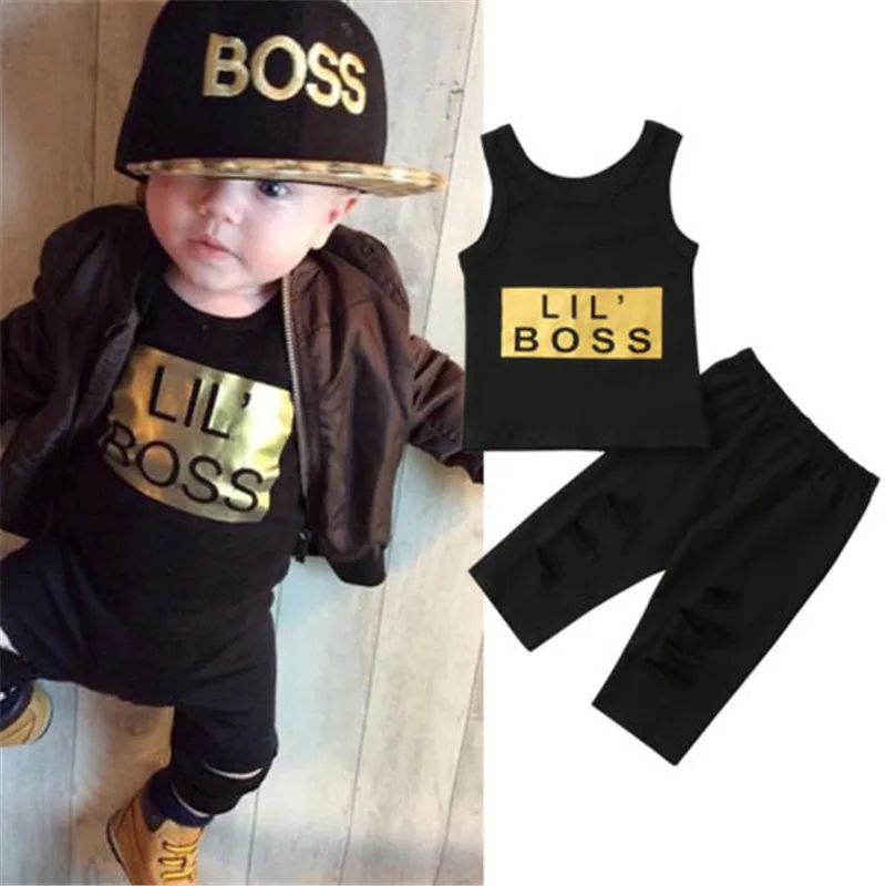 

Kids Baby Boy Clothing Set Summer 2pcs Tracksuit Outfits Vest Tee Tops+Ripped Pants Children Clothes Suits 0-24Months