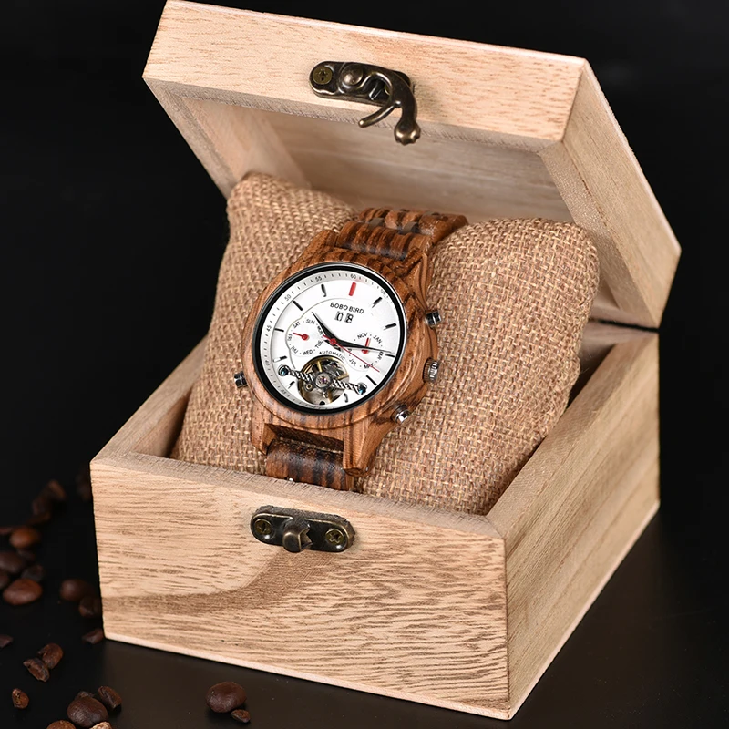 BOBO BIRD Men Mechanical Watch Luxury Wood Quartz Wristwatch montre homme automatique Watches Wooden and Metal Strap K-rQ27