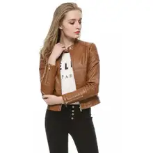 Новые осенние воротник мотоциклетная куртка из искусственной кожи тонкий женский кожаный куртка короткая куртка Высокое качество