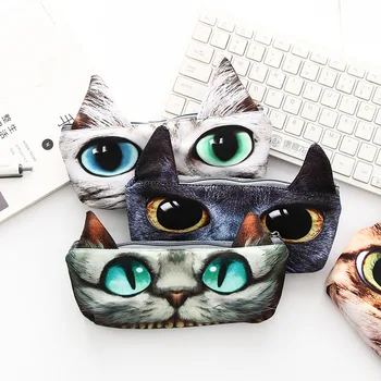 

Big Eyes Strange Cat Canvas Large Capacity Pencil Bag Stationery Storage Organizer Case School Supply