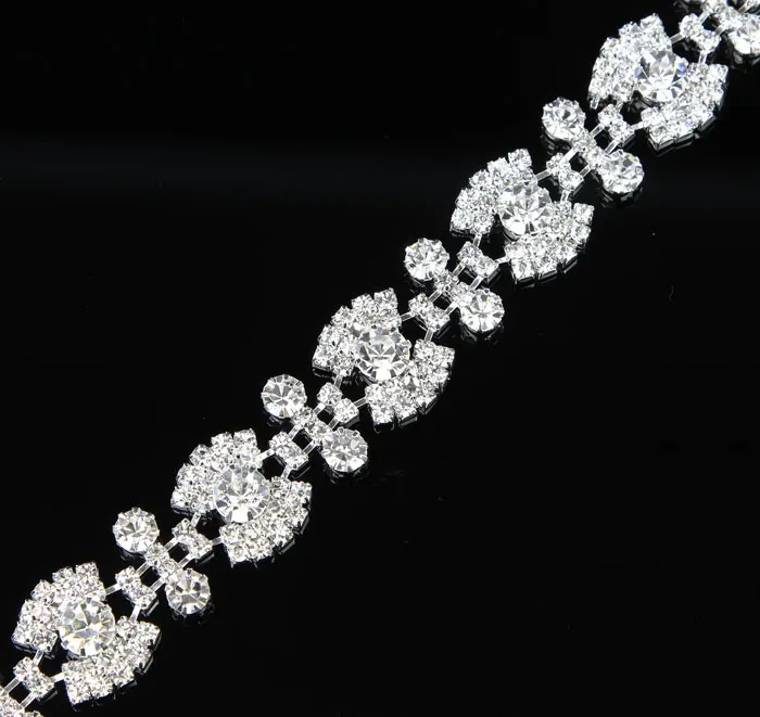 

5Yards Sewing On Rhinestone Trim Applique Designs Diamond Clear Chain For Bridal Sash Belt