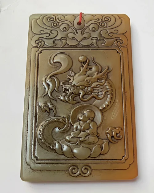 В династии Цин Hetian jade старые части благоприятный Ruyi Longsheng Guizi Zigang бренд античный