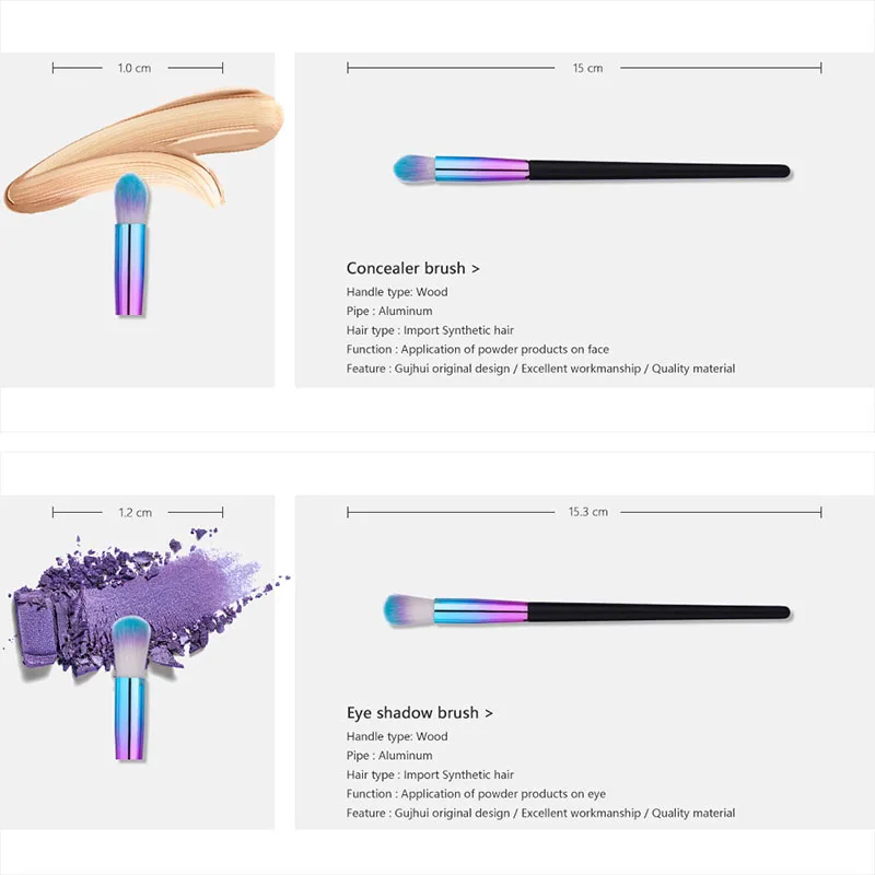 Премиум набор профессиональных кистей для макияжа, ослепительные синие фиолетовые радужные Румяна для волос, Тональная основа, контурная пудра, тени для век, косметическая кисть