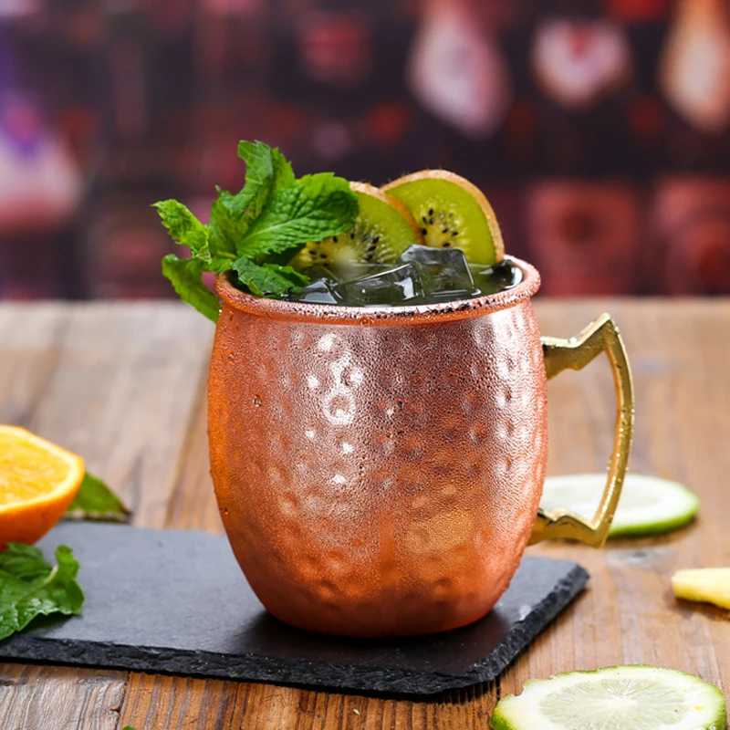 18OZ Stainless Steel Moscow Mule Mug Modern Cocktail Glasses Beer Mugs Drum Copper Plated Coffee Cups Drinkware Bar Supplies
