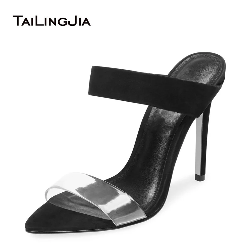 

New Open Pointed Toe High Heel Mules Womens Heeled Strappy Sandals Large Size Clear Heels Ladies Stiletto Heel Summer Shoes 2022