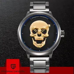 PAGANI Дизайн мужские часы Панк 3D череп Личность Ретро мода водонепроницаемый скелет кварцевые часы Relogio Masculino мужские s подарки