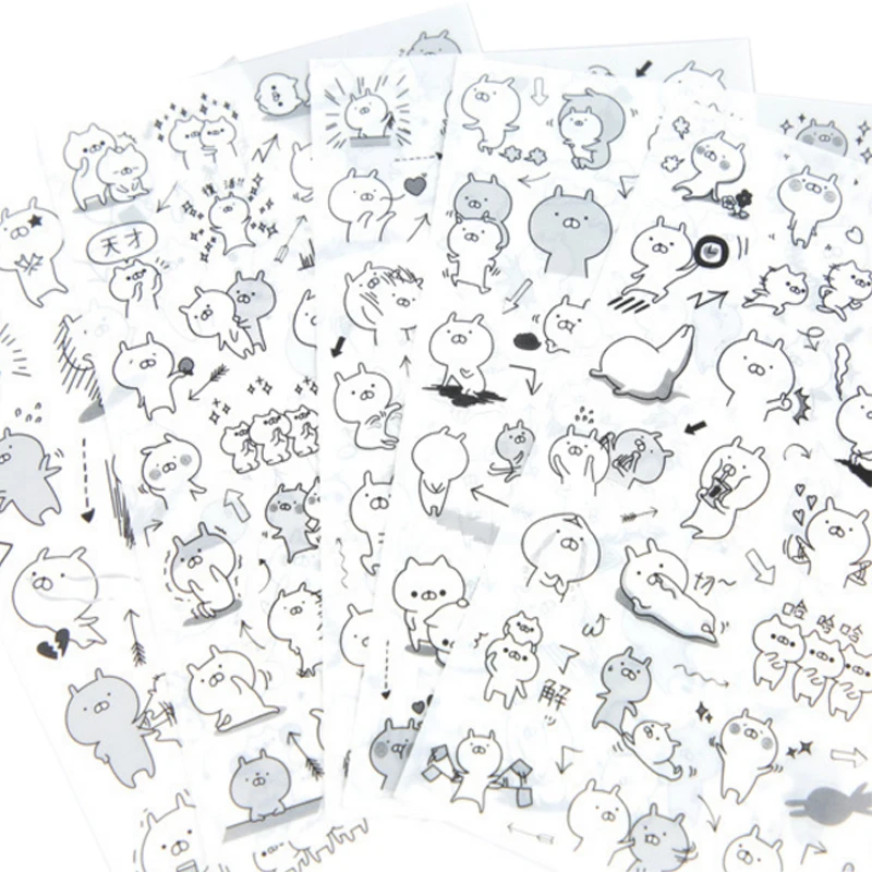 20packslot kawaii black and white rabbits diary label stickers planner decoration stickers