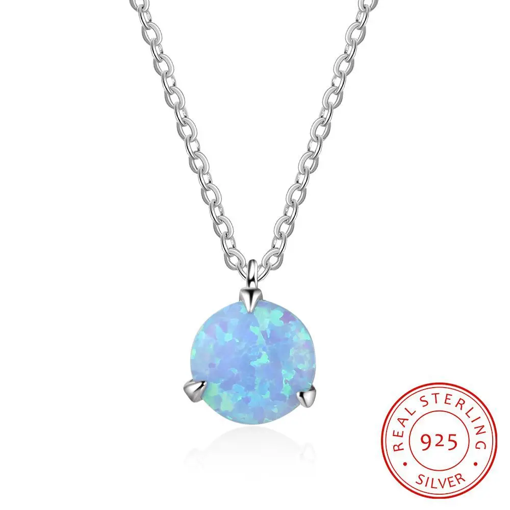 

Authetic Necklaces Pendants Blue Round Fire Opal Necklace Gentle Silver Necklace Anniversary Necklaces&Pendants Fine Jewelry