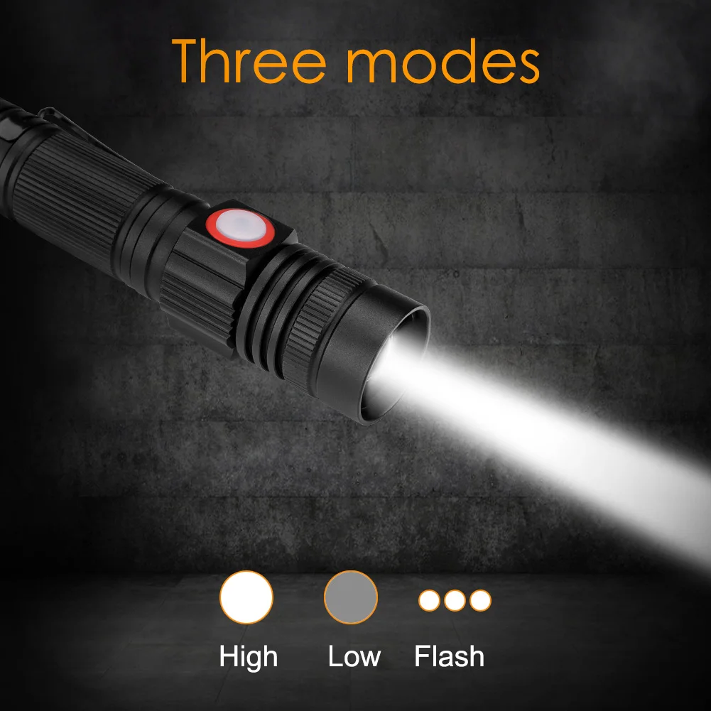 XML-T6 фонарик удобный мощный фонарь USB Перезаряжаемый Тактический 3 режима светодиодный фонарь Водонепроницаемый масштабируемый Фокус 18650 фонарь
