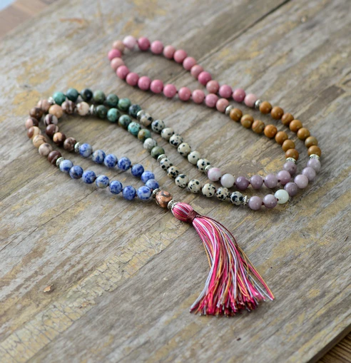 7 Chakra Necklace Unique 8MM Natural Stone Long Tassel Necklace Women Beaded Necklaces Beads Knotted Yoga Necklace
