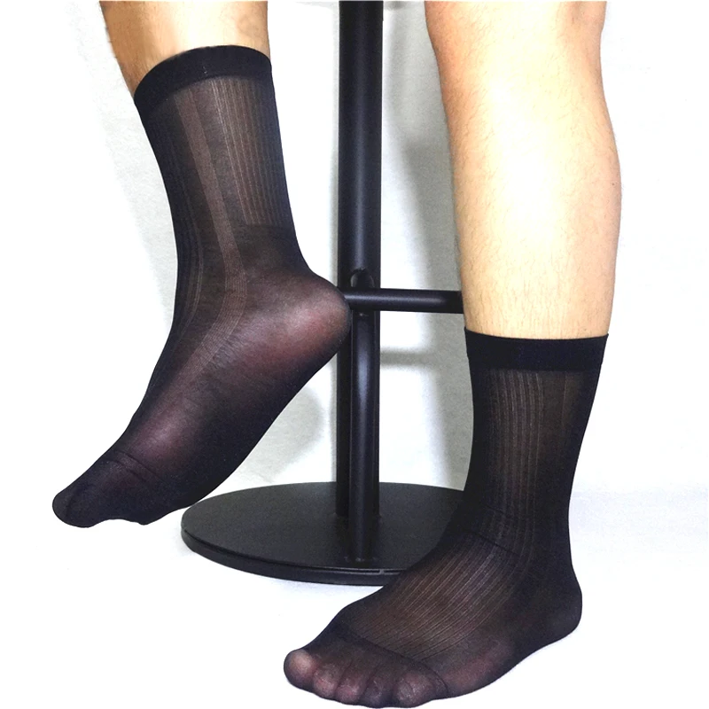 Модные мужские носки шелковистые мягкие Высококачественные эластичные полосатые прозрачные носки-трубы средней высоты мужские прозрачные носки для джентльменов