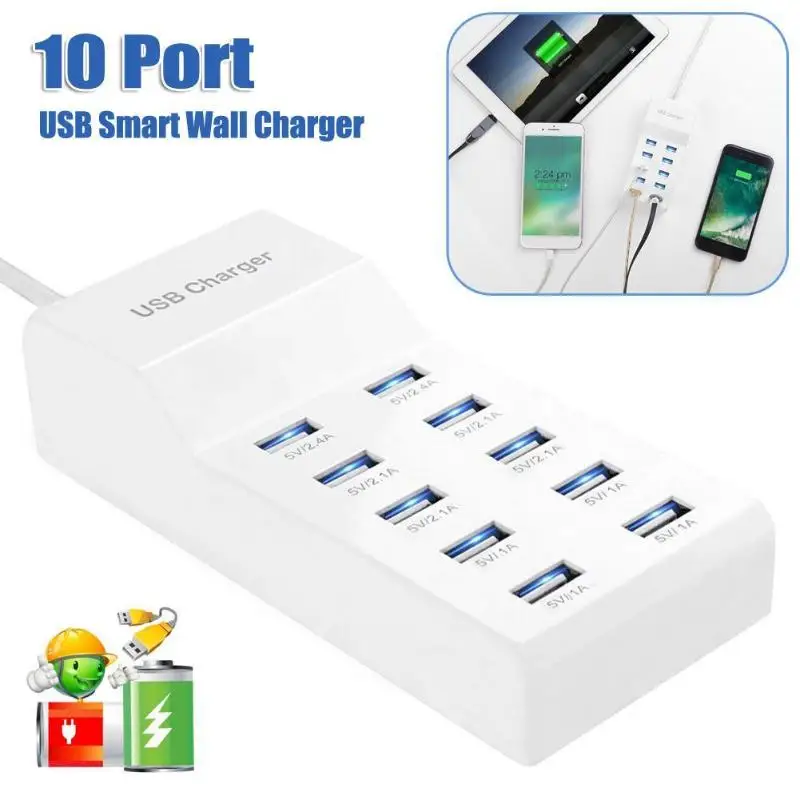 Высокое качество Портативный 10 Порты USB Зарядное устройство 5 V 10A быстрой зарядки Настольный мобильный телефон Зарядное устройство адаптер