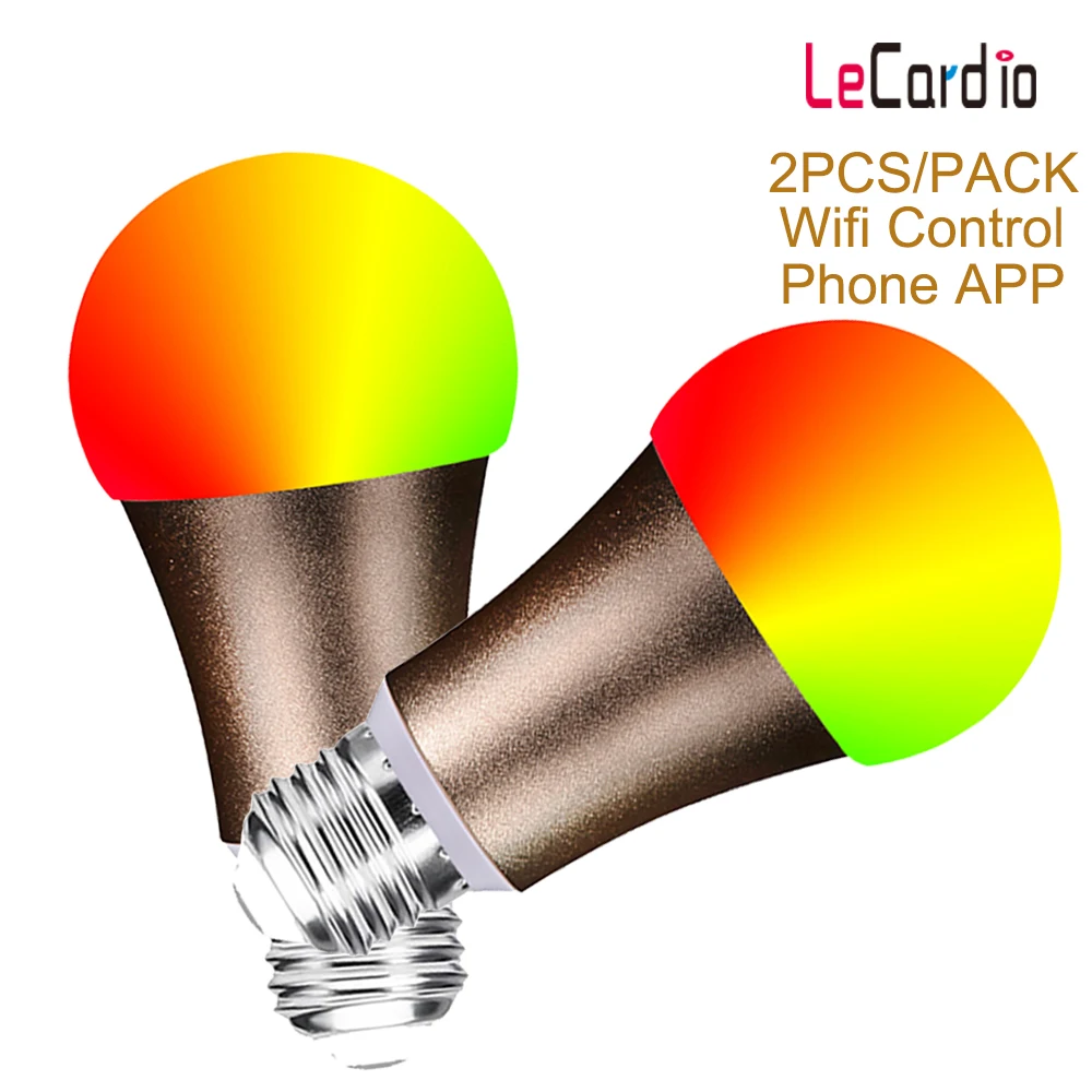 2PC Home Smart WiFi RGBW Light Bulb E27 E26 B22 LED Multicolor Dimmable Voice Wakeup Lamp Bulb Compatible Alexa/Google Assistant