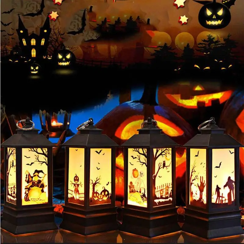 Фонарь для Хэллоуина, лампа с пламенем, внутренний подвесной Ночной светильник, светильник-свеча, тыква, ведьма, скелет, призраки, украшение для Хэллоуина