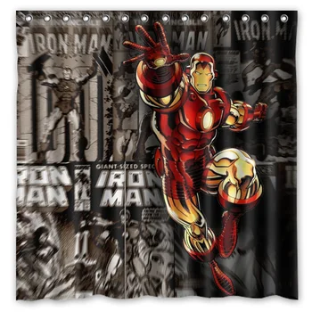 

Hot New 180x180cm Iron Man Waterproof Fabric Bathroom Shower Curtain Bath Curtains With 12pcs Hooks Rings
