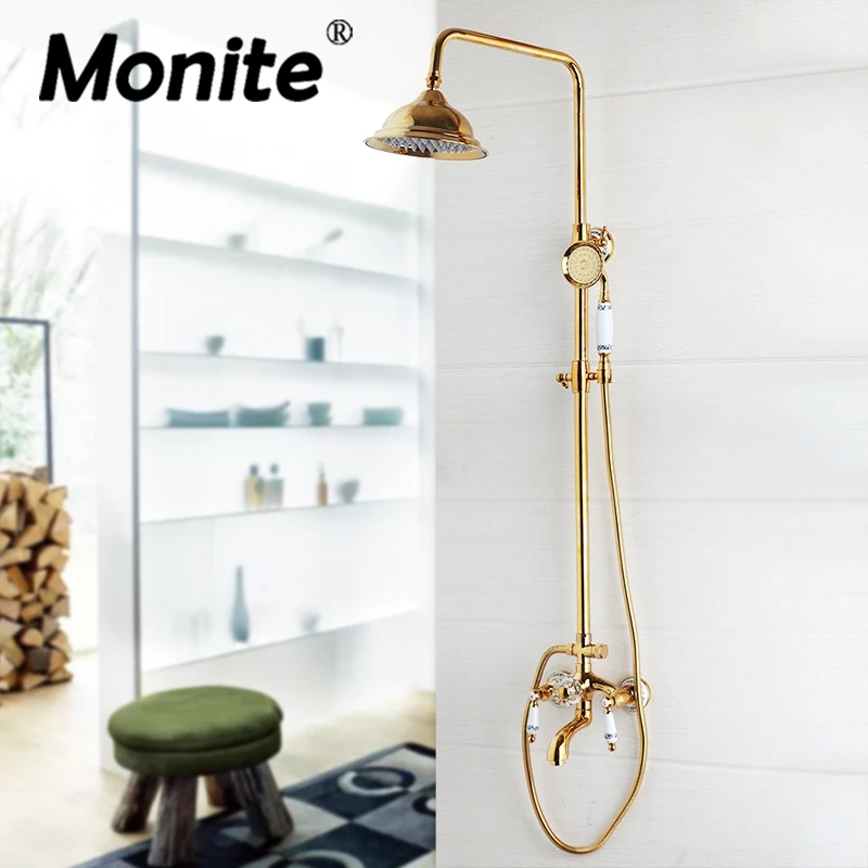 Golden Plated Brass Shower Faucet Shower Head Aerator Nozzle High Pressure Chrome Brass Crystal valve Ceramic Handle Shower Sets Golden Plated Brass Shower Faucet Shower Head Aerator Nozzle High Pressure Chrome Brass Crystal valve Ceramic Handle Shower Sets