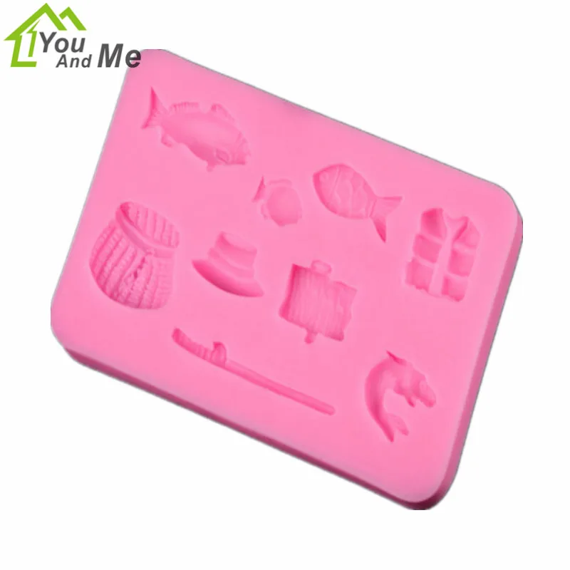 

You And Me 1 Pcs Fishing Tools Shaped Silicone Fondant Mold Fish Rod Sets Cake Decorating Mould Baking 9.6*5.6*1cm