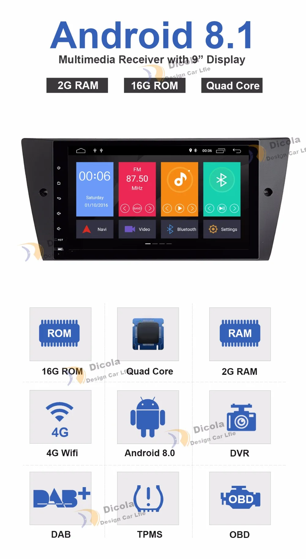 Sale IPS HD 9" Android 8.1 Radio Multimedia Car Stereo Player GPS DAB No DVD for BMW E90 Sedan 2005-2011 2012 E91 E92 E93 Head unit 5
