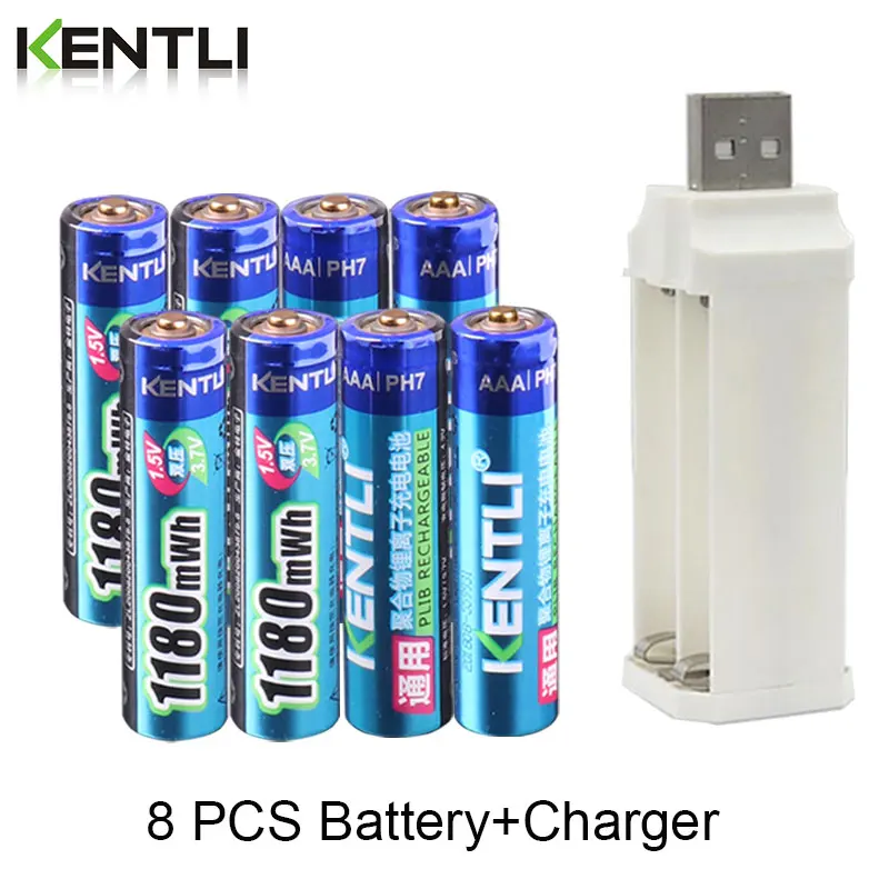 KENTLI 8 шт. 1 5 В 1180mWh aaa r литиевая аккумуляторная батарея + 4 слота зарядное устройство