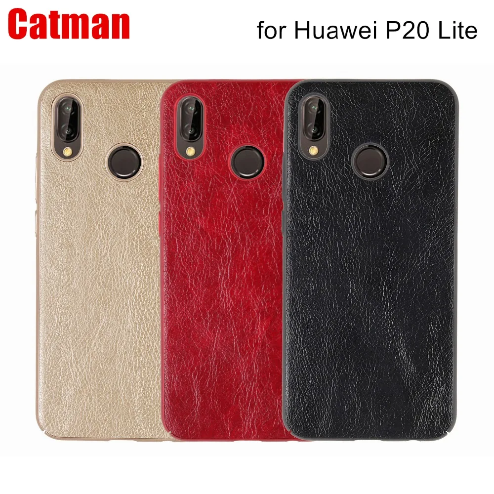 Huawei P20 Lite case luxury PU leather + matte hard protective back cover capas catman original