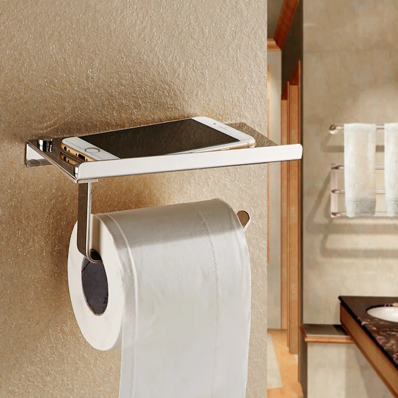 

Bathroom paper towel holder 304 stainless steel bathroom toilet roll paper holder with phone storage rack shelf mx5231049