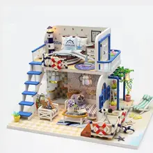 Элегантный DIY Кукольный дом мини вилла модель Miniature с деревянная мебель для дома модель игрушки ручной работы подарок синий побережье M032
