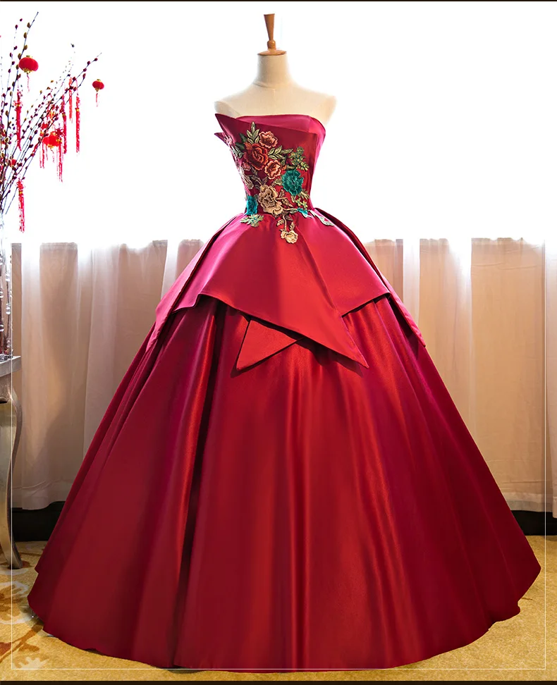 Women s Formal Evening Dresses 2017 Chinese Style Strapless Embroidery