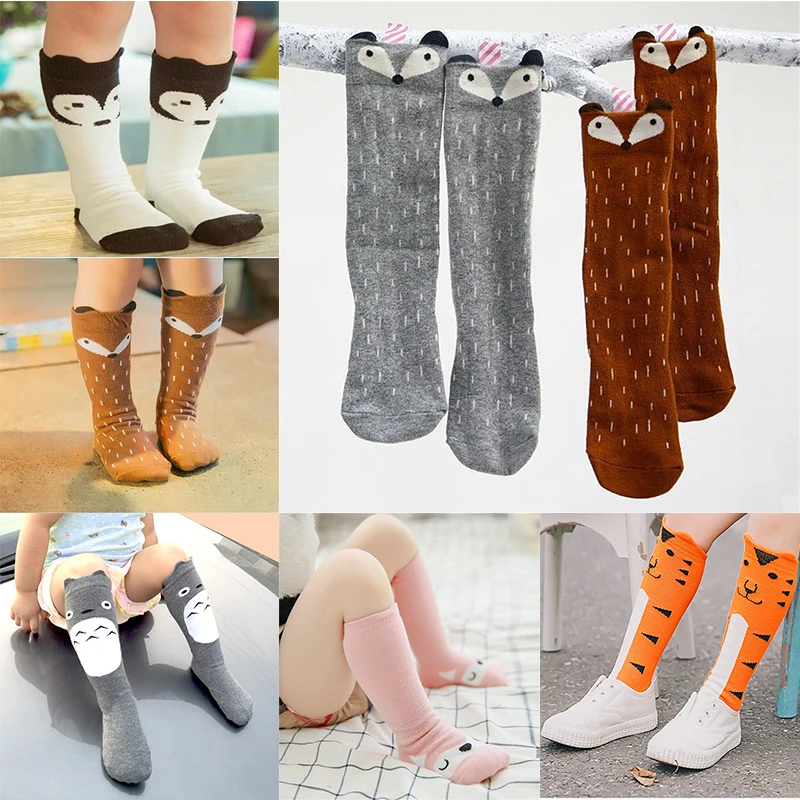 

1 Pair Unisex Lovely Cute Cartoon Fox Kids baby Socks Knee Girl Boy Baby Toddler Socks animal infant Soft Cotton socks 0-3 Y