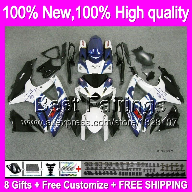 

Fairing Blue corona + For SUZUKI GSXR750 08 09 10 4B842 Blue white 08-10 GSXR 600 750 K8 GSX R600 R750 2008 2009 2010 +Decal