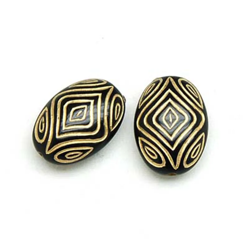 

100 pcs Fluted Corrugated Acrylic Flat Oval Beads With Gold Lined Antique Design Deads For Diy Jewelry Making Accessories