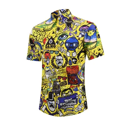 Мужская гавайская рубашка с коротким рукавом мужская рубашка Slim Fit Camisa Masculina летняя Гавайская Повседневная мужская рубашка с цветочным принтом - Цвет: Золотой