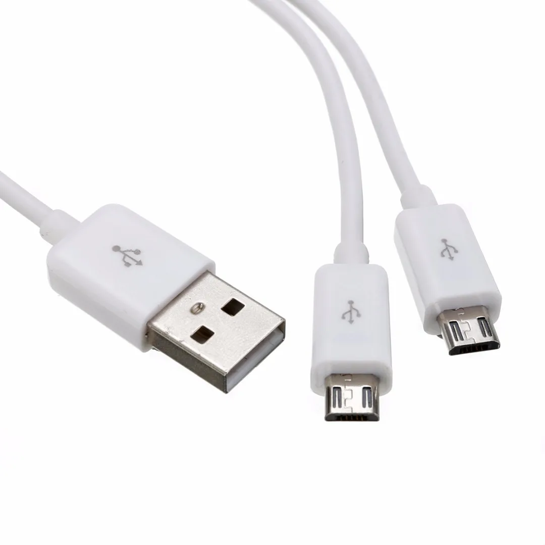 USB 2.0 to Dual 2 Micro USB 2.0 Male Y Splitter Data Charger Cable Cord 0.2M/0.65FT/1M/3FT Charging Charger Cable Black White