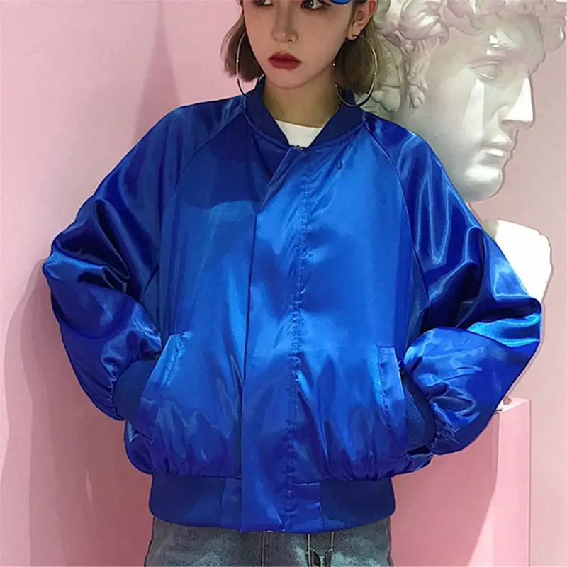Harajuku Womens Autumn Winter Bomber Jacket Ladies Red Baseball Windbreaker Jackets Zipper Purple Basic Jacket Coat Outwear