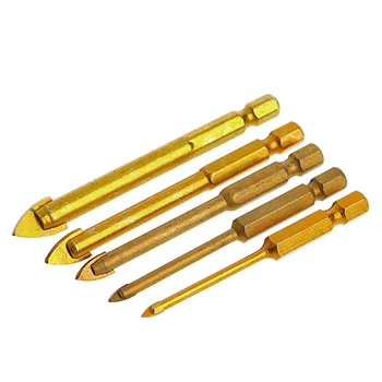 

5 Pcs 3/4/6/8/10mm Titanium Coated Glass Drill Bit Set With Hex Shank