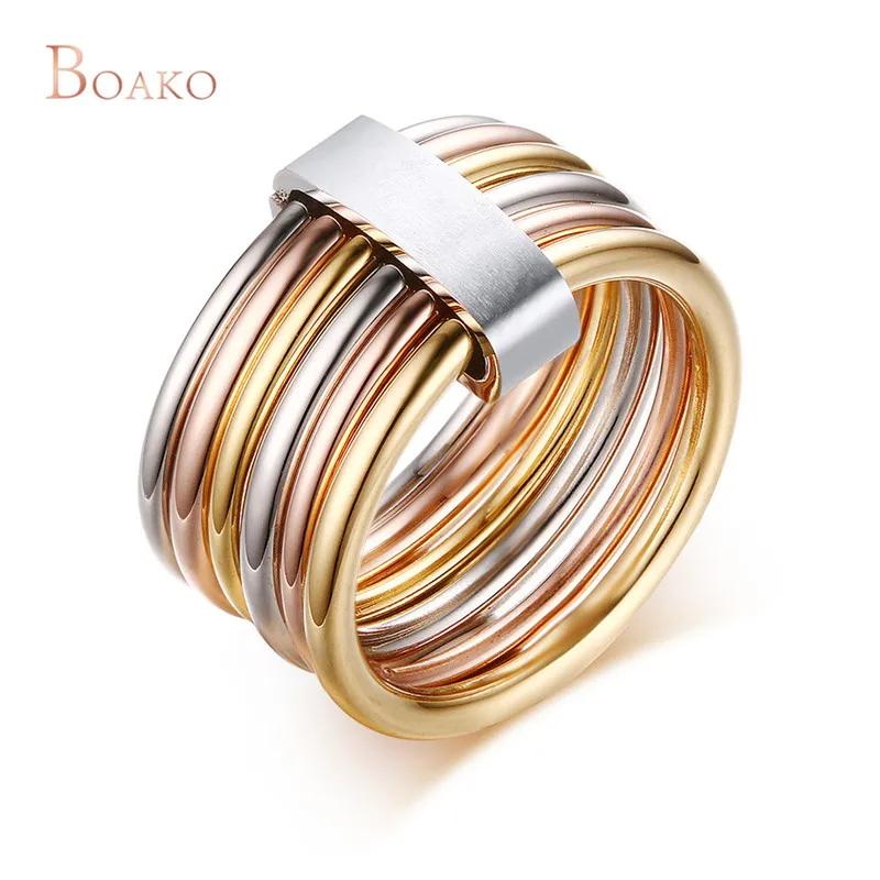 Женское многослойное кольцо золотого/серебряного цвета, 10 мм, массивное кольцо из нержавеющей стали с переплетением, ювелирное изделие Z4