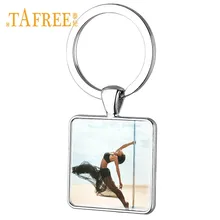 Tafree, Модный женский полюс брелок для ключей с изображением танцующей пары, брелок для ключей, подвеска, шарм, покрытый серебром, квадратный брелок, вечерние, подарок на праздник PD10