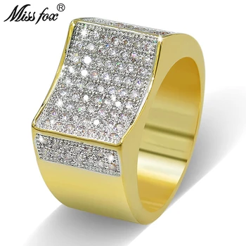 

MISSFOX Hip Hop Best Selling 2018 Products Big Gold Ring Men Solitaire Cubic Zirconia Ring Dainty Male Steampunk Accessories