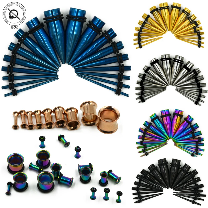 18PC Stainless Steel Ear Tunnels Kit - 14G To 00G Double Flared Gauges Set