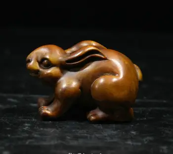 

6CM Collect China Natural Boxwood Wood Hand-carved Animal Rabbit statue HCPU