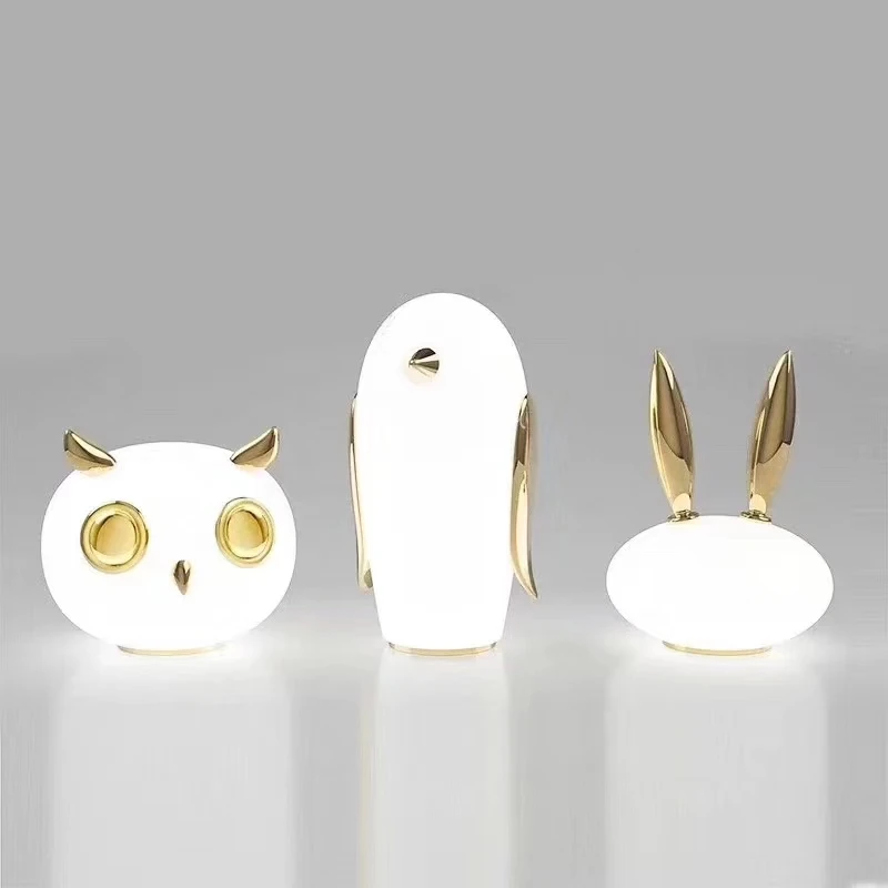 

Nordic Creative Animal Glass Table lamps Modern simple Designer Bedroom bedside Lovely Owl penguin rabbit Model LED Reading lamp