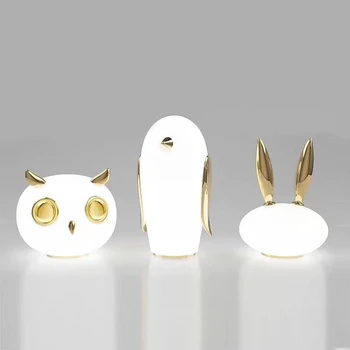 

Nordic Creative Animal Glass Table lamps Modern simple Designer Bedroom bedside Lovely Owl penguin rabbit Model LED Reading lamp