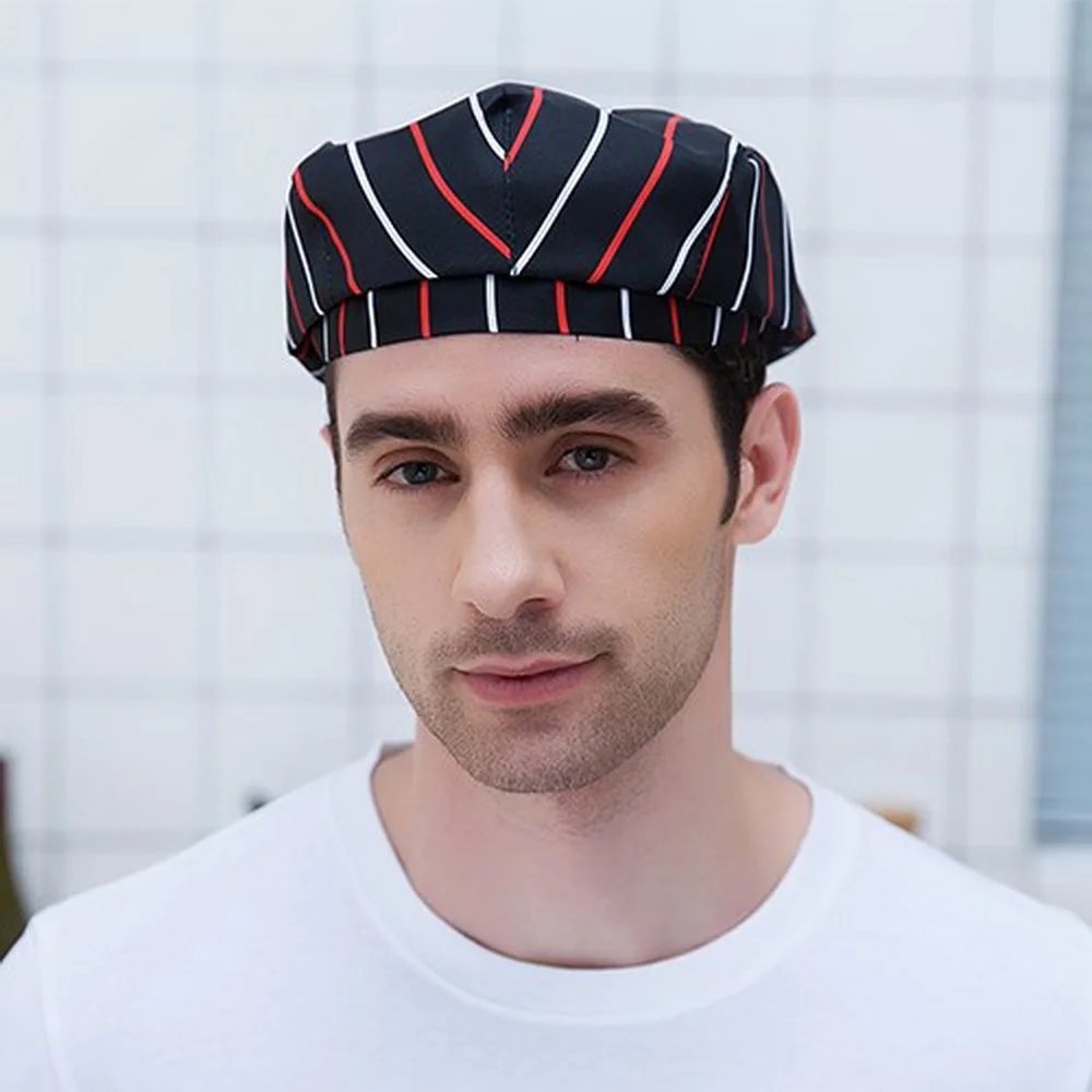 2019 высокое качество chef Hat hotel униформа для Шей-повара форма Ресторан шляпа форма для шеф-повара рабочая одежда шляпа аксессуары полосатая