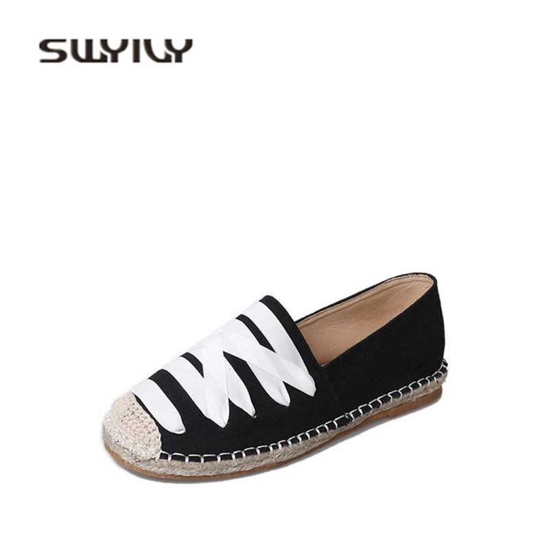 

SWYIVY Woman Loafers Shoes Flat Traw 2018 Spring Woman Comfortable Slip On Lazy Canvas Shoes Woman Casual Sneakers Breathable