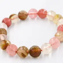 ГОРЯЧИЙ 10 мм Арбуз Турмалин Грановитая Круглый Бисер Браслет AAA++ 006