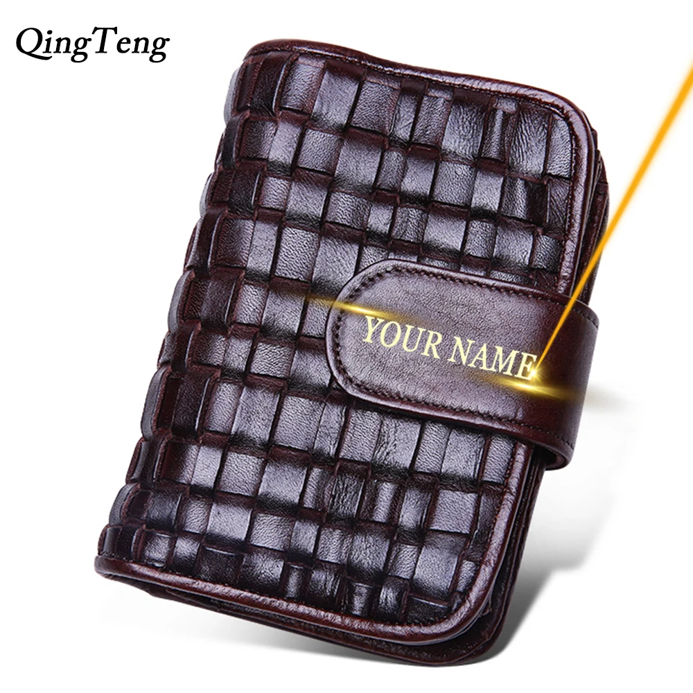 

Free Engraving Clutch Male Wallet Braided Purse Leather Handmade Coin Purse Men Genuine Leather With Coin Pocket Zipper Hasp Bag