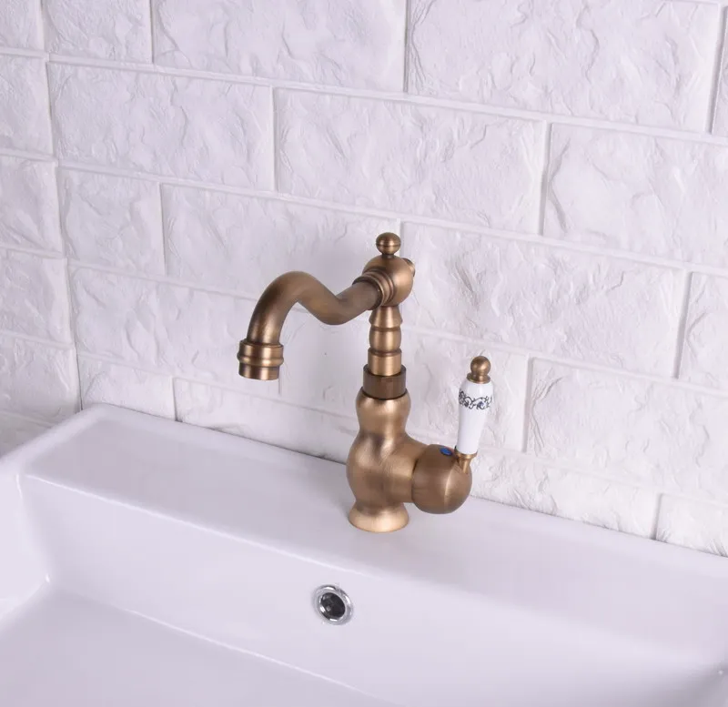 Vintage Retro Antique Brass Single Handle One Hole Bathroom Kitchen Basin Sink Faucet Mixer Tap Swivel Spout Deck Mounted msf120