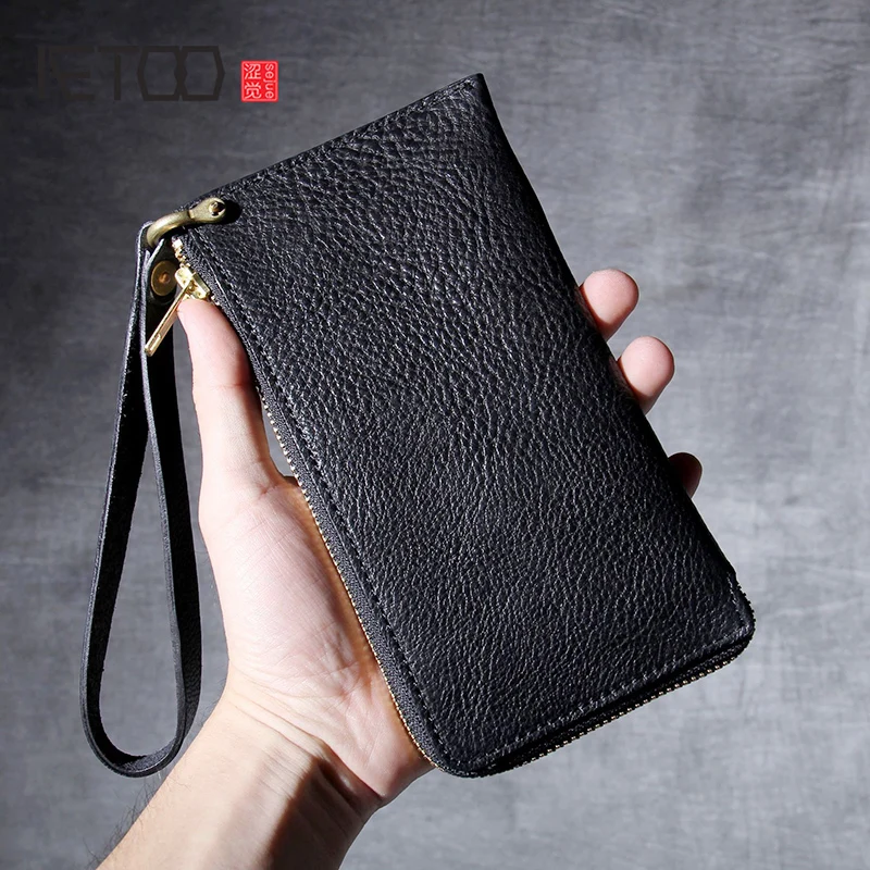 

BJYL New retro leather long zipper wallet head layer cowhide handmade wallet